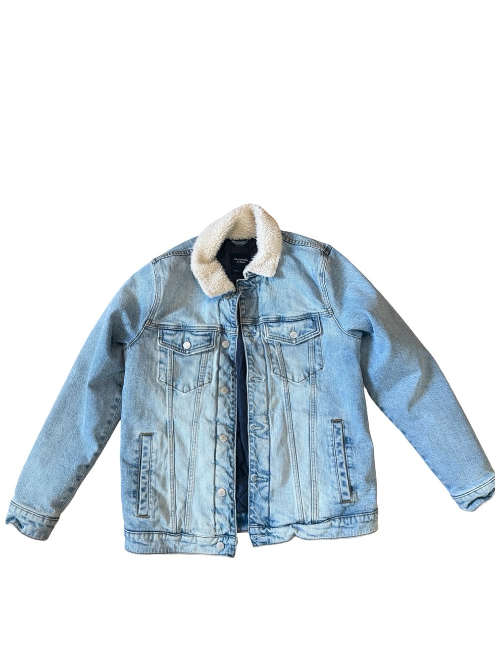 Abercrombie & Fitch Women's Sherpa Collar Quilted Denim Jacket